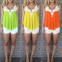 Fashion Lace Chiffon Spliced Sleeveless Backless Sling Tops