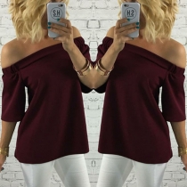 Sexy Solid Color Off Shoulder Half Sleeve Tops