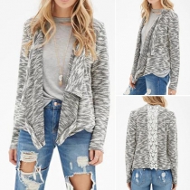 Fashion Lace Spliced Long Sleeve Irregular Cardigan