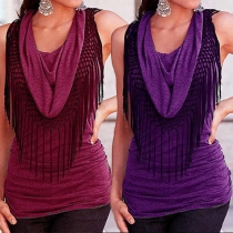 Fashion Scarf Neckline Sleeveless Tassel Slim-fitting Tops