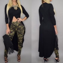 Sexy Solid Color Round Neck Sleeveless Knotted Irregualar Hemline T-shirt Maxi Dress