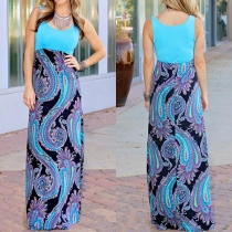 Fashion Printed Round Neck Sleeveless High Waist Parent-child Maxi Dress