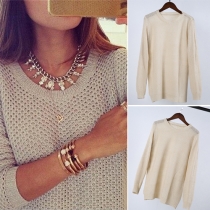 Casual Style Hollow Out Round Neck Long Sleeve Loose-fitting Sweater