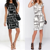 Fashion Printed Round Neck Short Sleeve Slim Fit Dress