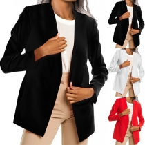 Fashion Leather Spliced Long Sleeve Irregular Little Coat