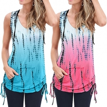 Fashion Contrast Color Printed Sleeveless Hooded Sweatshirt