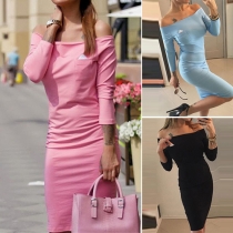 Sexy Solid Color Off Shoulder Long Sleeve Bodycon Dress