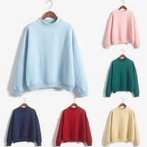 Fashion Solid Color Mock Neck Long Sleeve Loose-fitting Sweatshirt