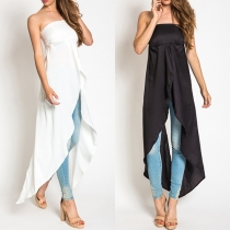 Sexy Solid Color Strapless Backless Irregular Hemline Dress