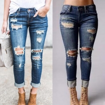 Stilfulla Distressed Lågmidjade Ripped Jeans För Damer