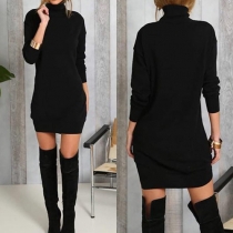 Trendy Solid Color Turtleneck Long Sleeve Slim-fitting Dress(It falls small)