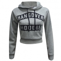Casual Style Letters Printed Hooded Long Sleeve Crop Sweatshirt