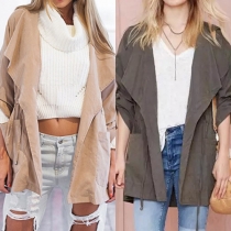 Fashion Solid Color Lapel Hooded Long Sleeve Gathered Waist Trench Coat