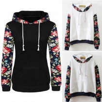 Sweet Printed Long Sleeve Hooded Front Pocket Sweatshirt(It falls small)
