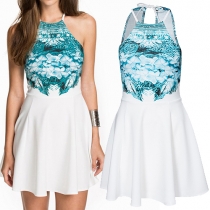 Sexy Printed Sleeveless Back Keyhole Swing Dress