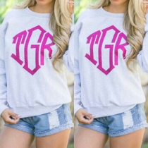 Casual Style Printed Round Neck Long Sleeve Sweatshirt