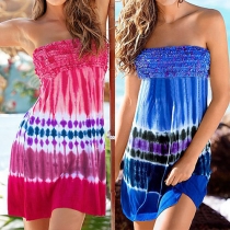 Sexy Printed Strapless Backless High Waist Dress