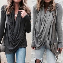 Fashion Solid Color Piles Collar 3/4 Sleeve Tops