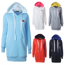 Fashion Contrast Color Lips Hooded Long Sleeve Sweatshirt For Women