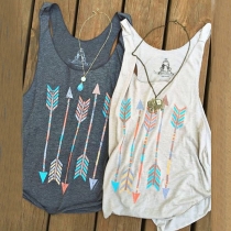 Casual Style Arrow Printed Round Neck Sleeveless Tank Tops
