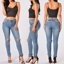 Trendy Low Rise Skinny Jeans with Pentagram Hole For Women