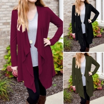 Fashion Solid Color Long Sleeve Irregular Hemline Cardigan