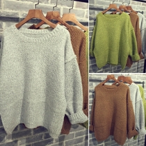 Fashion Solid Color Round Neck Long Sleeve Loose-fitting Knit Sweater