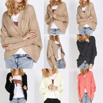 Fashion Solid Color Bat Long Sleeve Irregular Hemline Knit Cardigan
