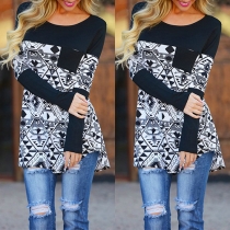 Trendy Printed Round Neck Long Sleeve Loose-fitting T-shirt