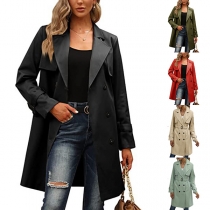 Mode Enkelknäppt Trenchcoat med huva och midjerem, långärmad
