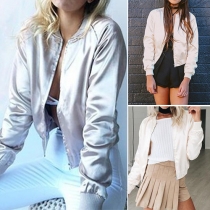 Fashion Collar Long Sleeve Front Zipper Coat For Women