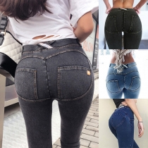 Sexiga enfärgade skinny byxor med 2 sidfickor för kvinnor