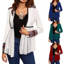 Fashion Printed Long Sleeve Gathered Waist Pleated Cardigan