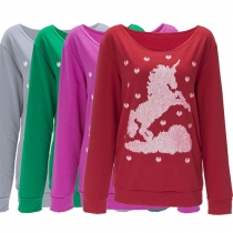 Casual Style Printed Round Neck Long Sleeve Women's Sweatshirt