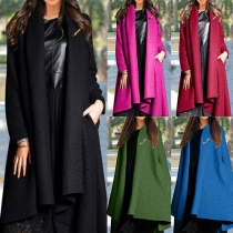 Fashion Solid Color Lapel Long Sleeve Irregular Hemline Cardigan