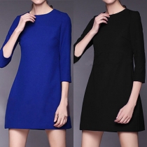 Elegant Solid Color Back Bowknot Round Neck 3/4 Sleeve Dress