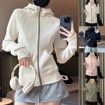 Casual Enfärgad Hoodie med Dragkedja och Långärmad Stil för Damer