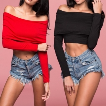 Sexy Solid Color Off Shoulder Long Sleeve Crop Tops