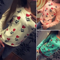 Cute Style Balloon Printed Round Neck Long Sleeve Women's Sweatshirt