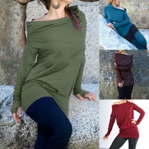Sexy Solid Color Off Shoulder Long Sleeve Sweatshirt For Women