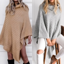 Fashion Solid Color Pile Collar Irregular Hemline Cloak