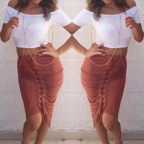 Sexy Solid Color Side Lace-up Irregular Hemline Bust Skirt