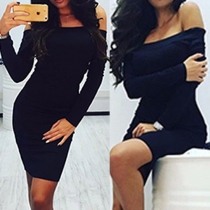 Sexy Solid Color Off Shoulder Long Sleeve Slim Fit Dress