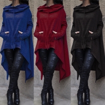 Casual Style Solid Color Long Sleeve Hooded High-low Hemline Women's Sweatshirt
