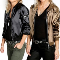 Fashion Solid Color Front Zipper Long Sleeve Women's Jacket
