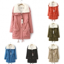 Trendy 2 Side Pockets Long Sleeve Gathered Waist Warm Padded Coat