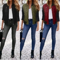 Fashion Contrast Color Front Zipper Long Sleeve Women's Padded Jacket