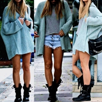 Fashion Solid Color Bat Sleeve Loose-fitting Knit Sweater Cardigan