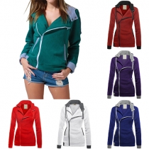 Casual Style Hooded Long Sleeve Oblique Zipper Jacket For Women
