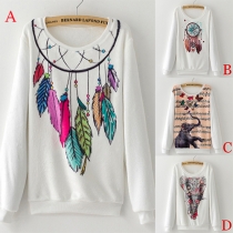 Casual Animals Printed Round Neck Long Sleeve Fleece Sweater